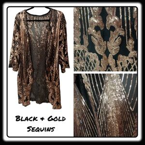 NWT/NIB BLACK & GOLD OS sequin duster. Get your “Shimmer On”this holiday Season